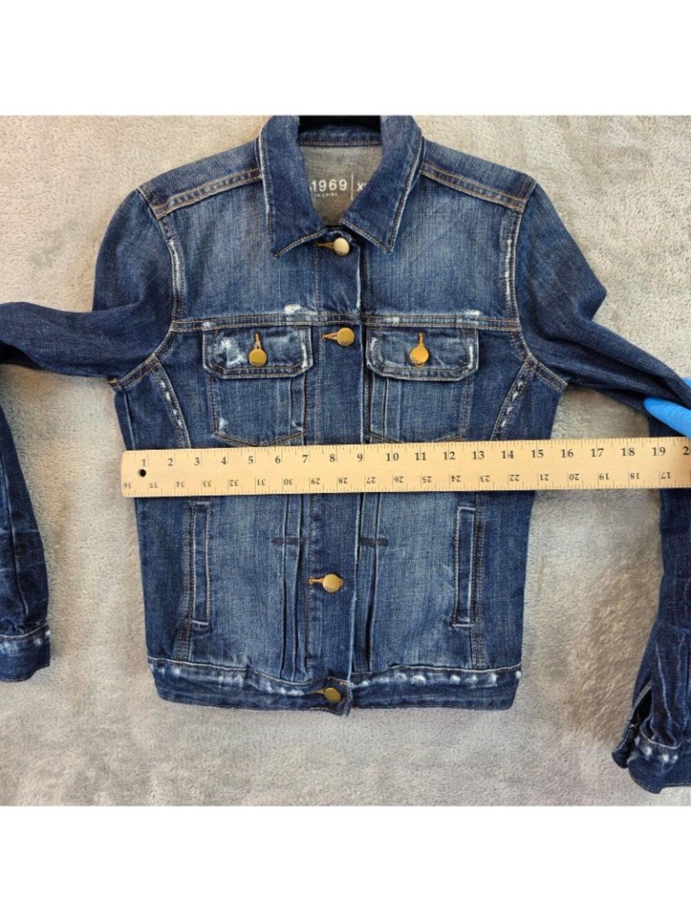 Gap 1969 Denim Jacket Womens XS Blue Button Front Collared Distressed Trucker - Picture 7 of 10